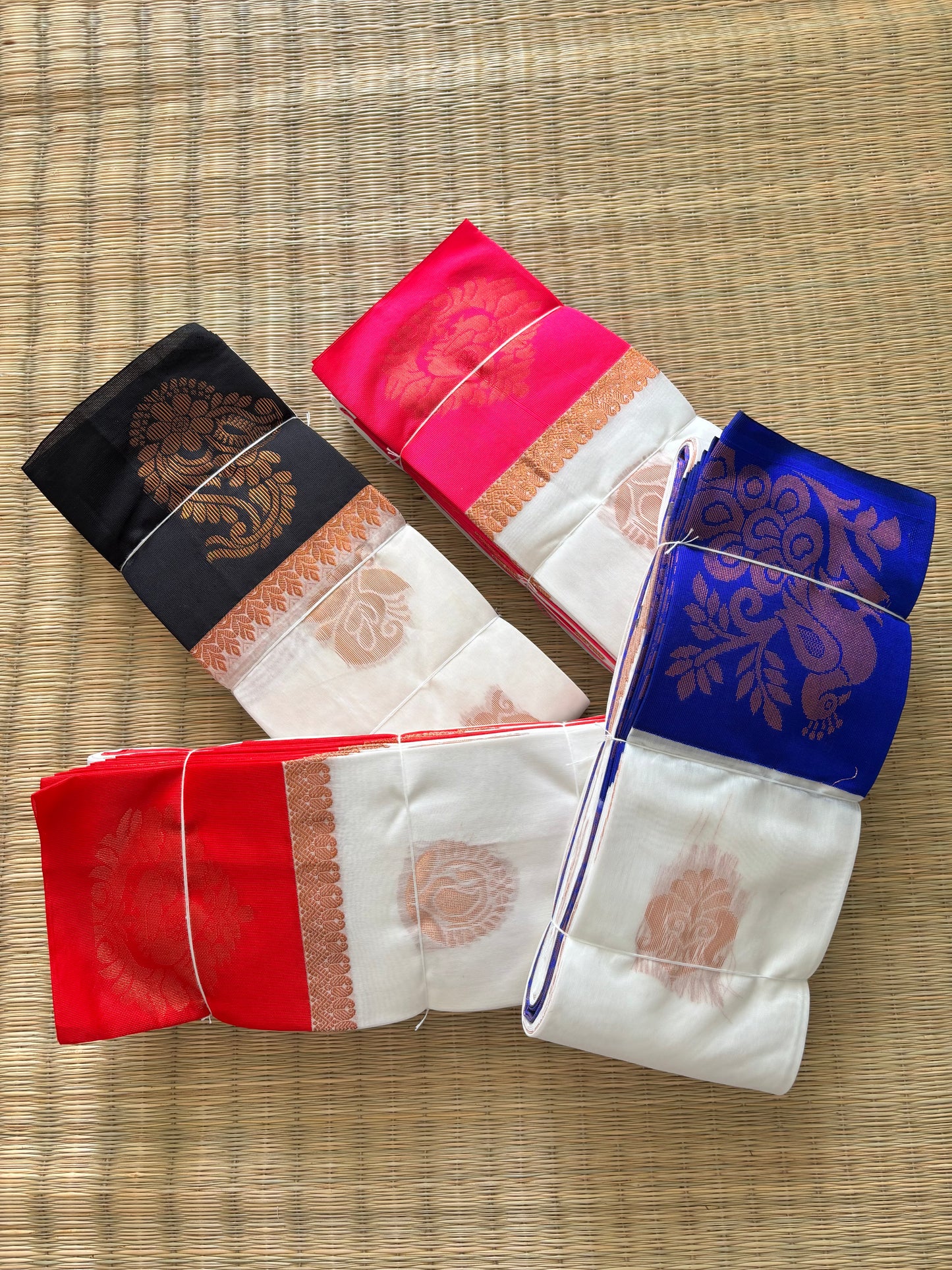 White cotton saree with black border and antique gold motifs