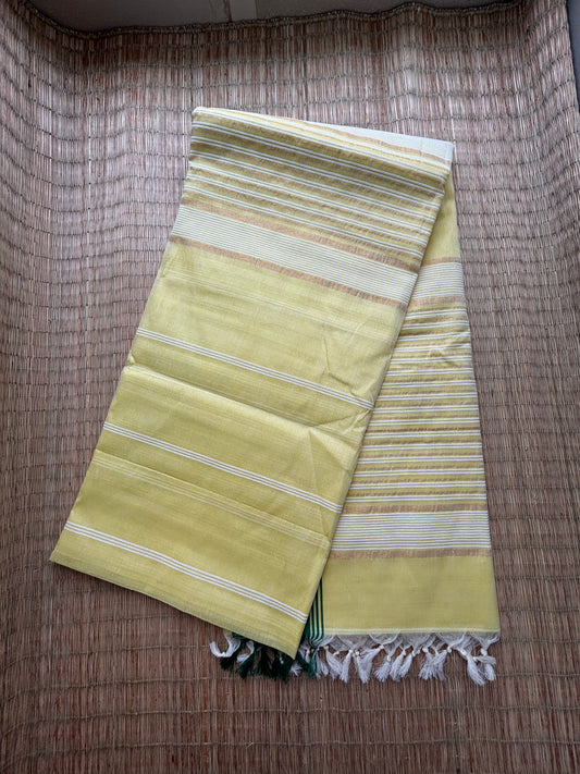 Jute cotton sarees - yellow and green