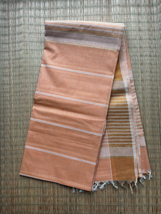 Jute cotton sarees - peach and gold