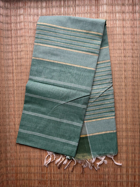 Jute cotton sarees - green and gold