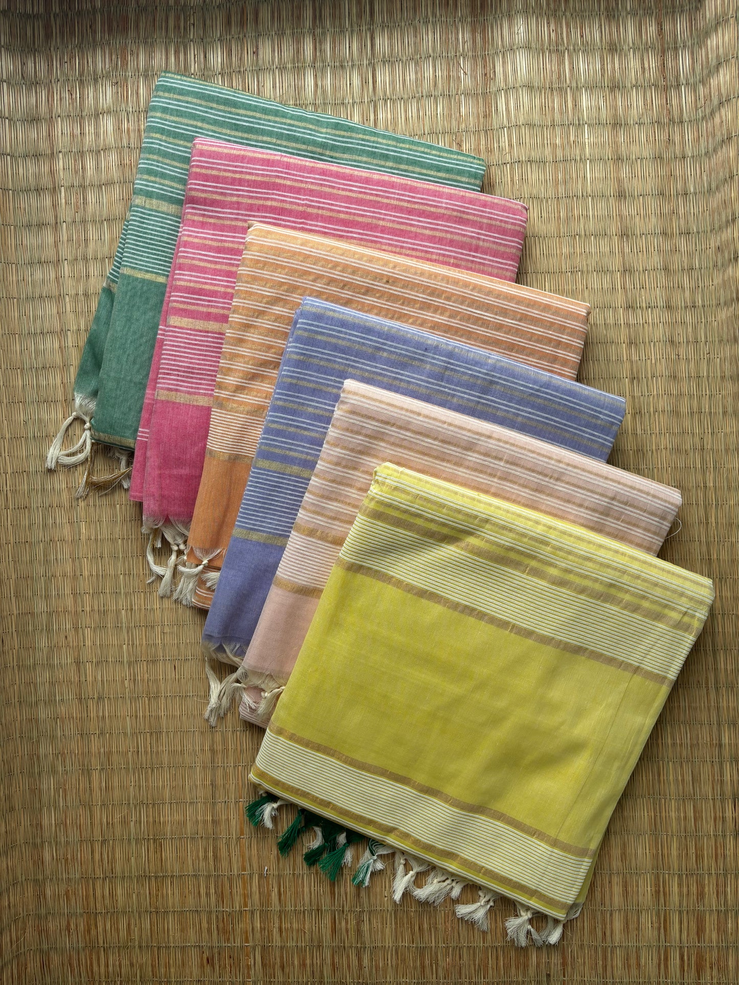 Jute cotton sarees - peach and gold
