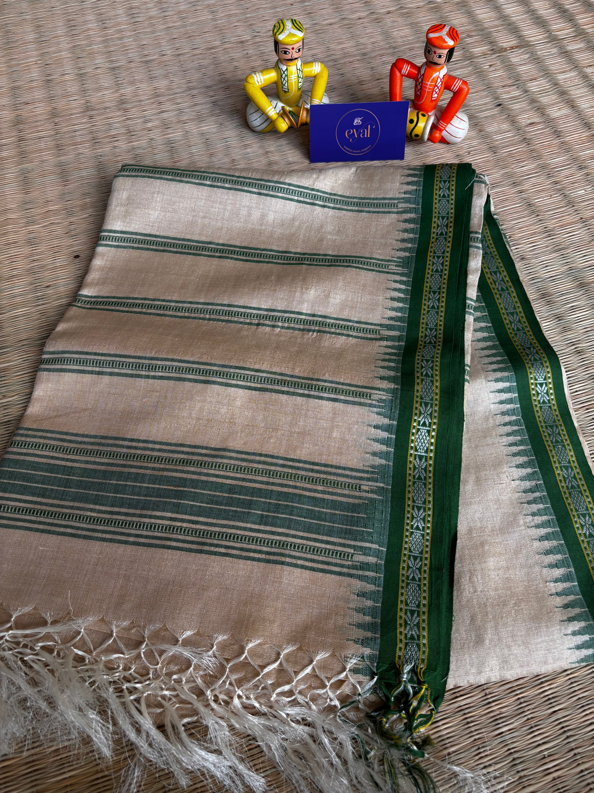 Handloom Tussar- Beige & Green
