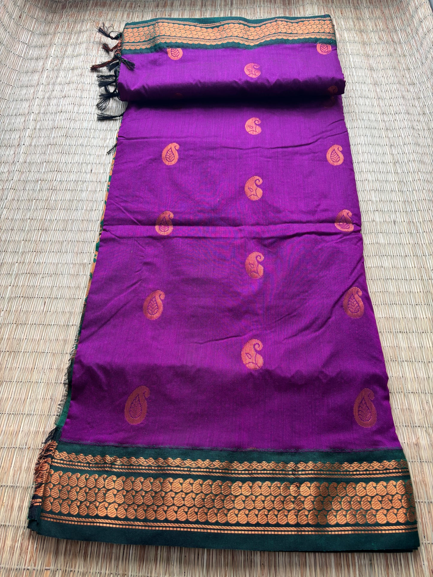 Kalyani cotton saree -purple and green