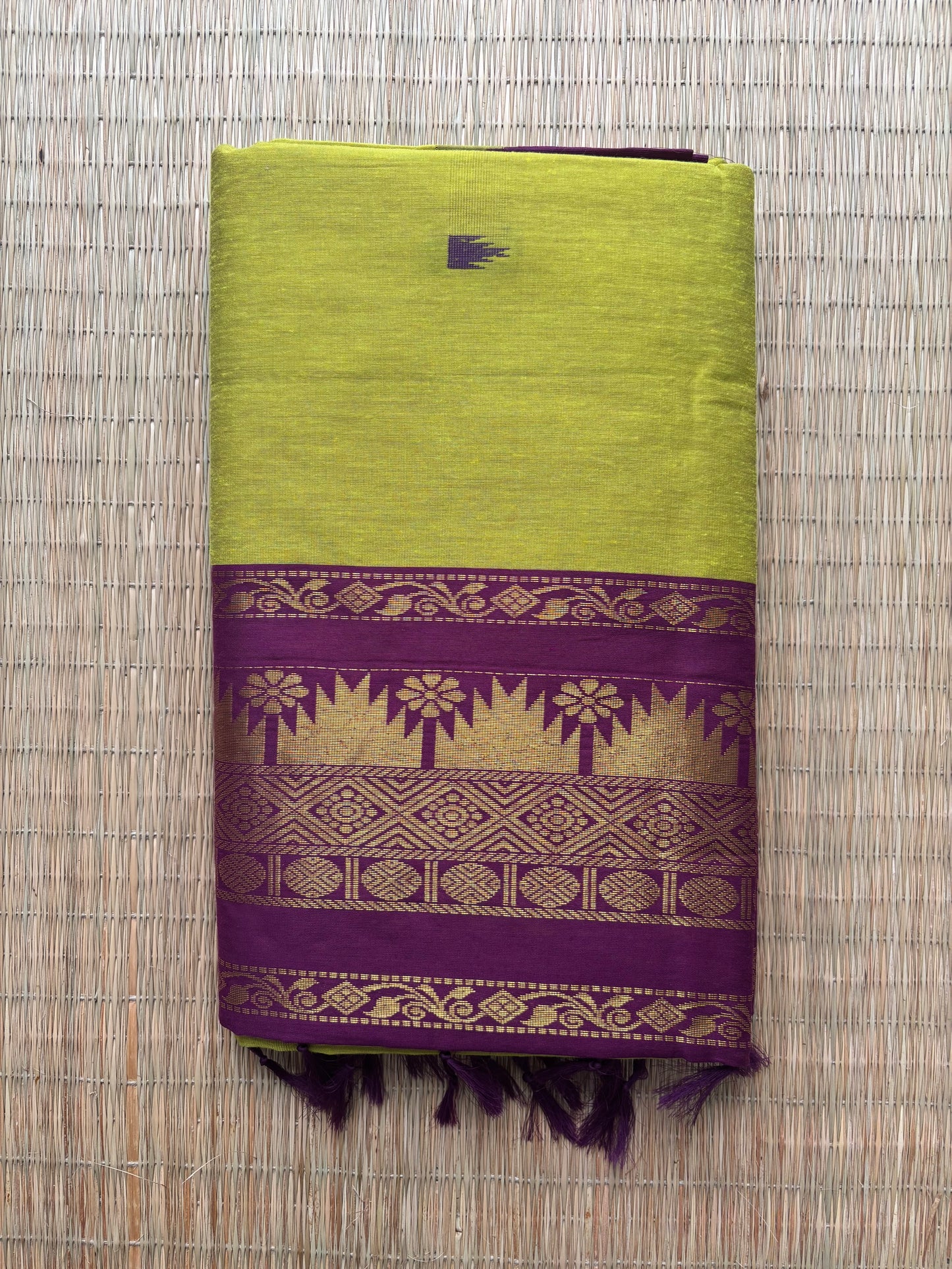 Kalyani cotton saree -parrot green and purple