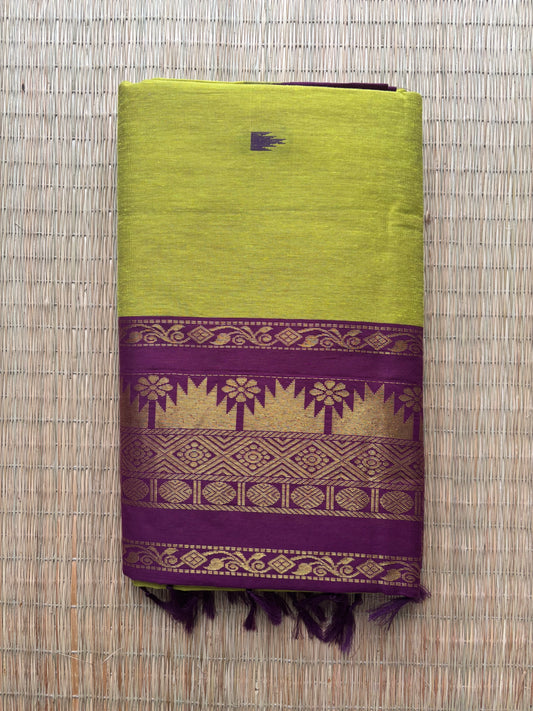 Kalyani cotton saree -parrot green and purple