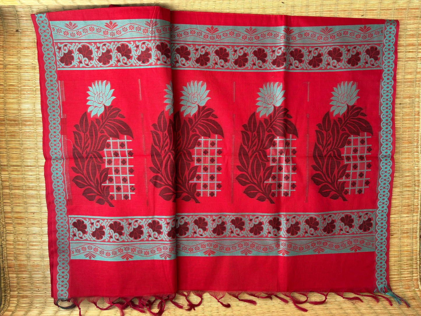 Kota with Meenakari motif - red