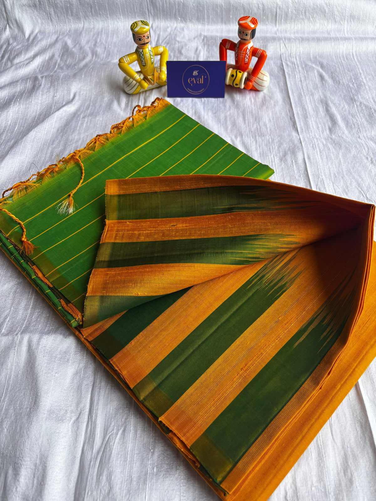 Handloom Organic silk - Green & Yellow