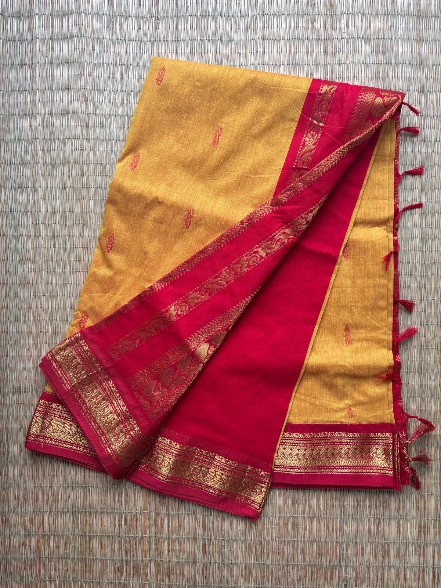 Kalyani cotton saree -yellow and red