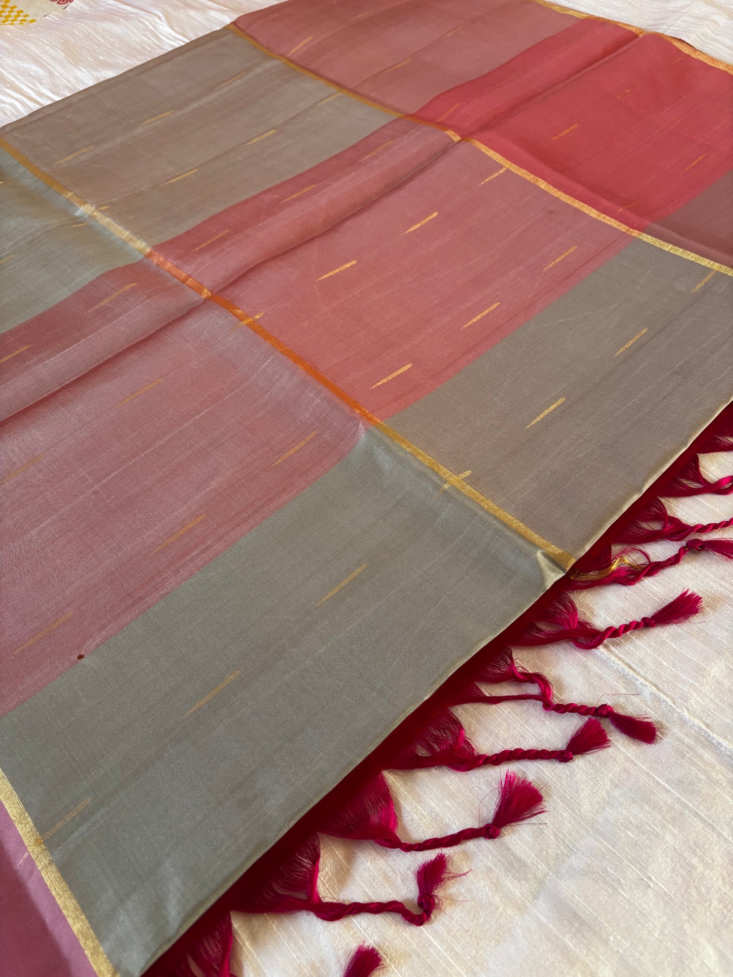 Pastel checks with rain drops - Kanjeevaram silk