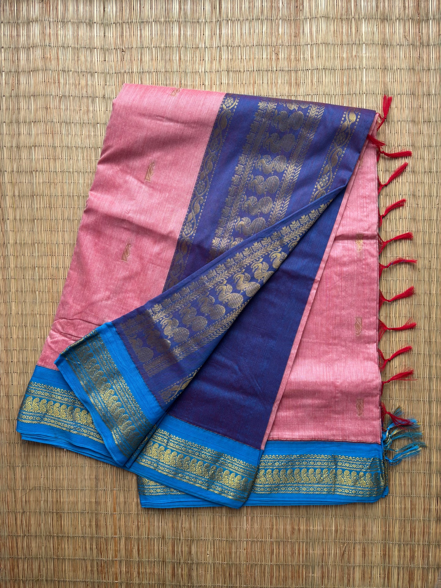 Kalyani cotton saree -pink and blue