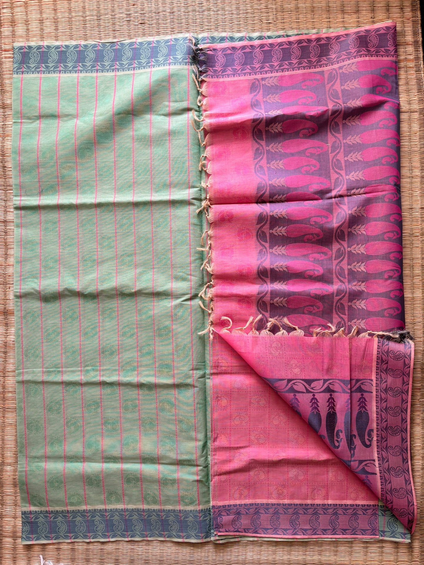 Self designed cotton - light green and pink