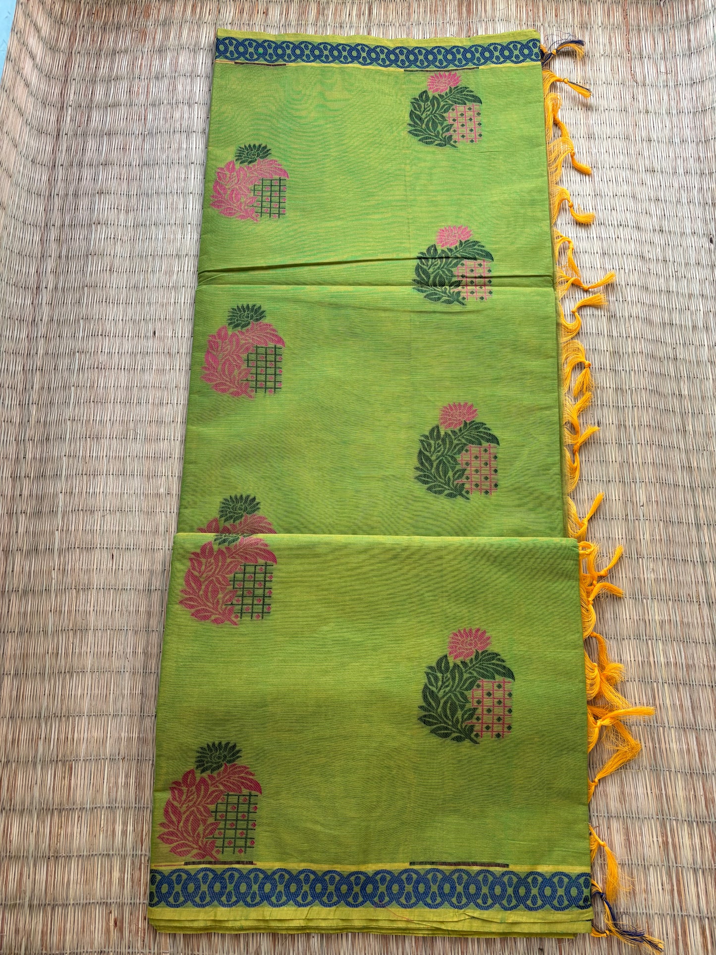 Kota with Meenakari motif - lemon green