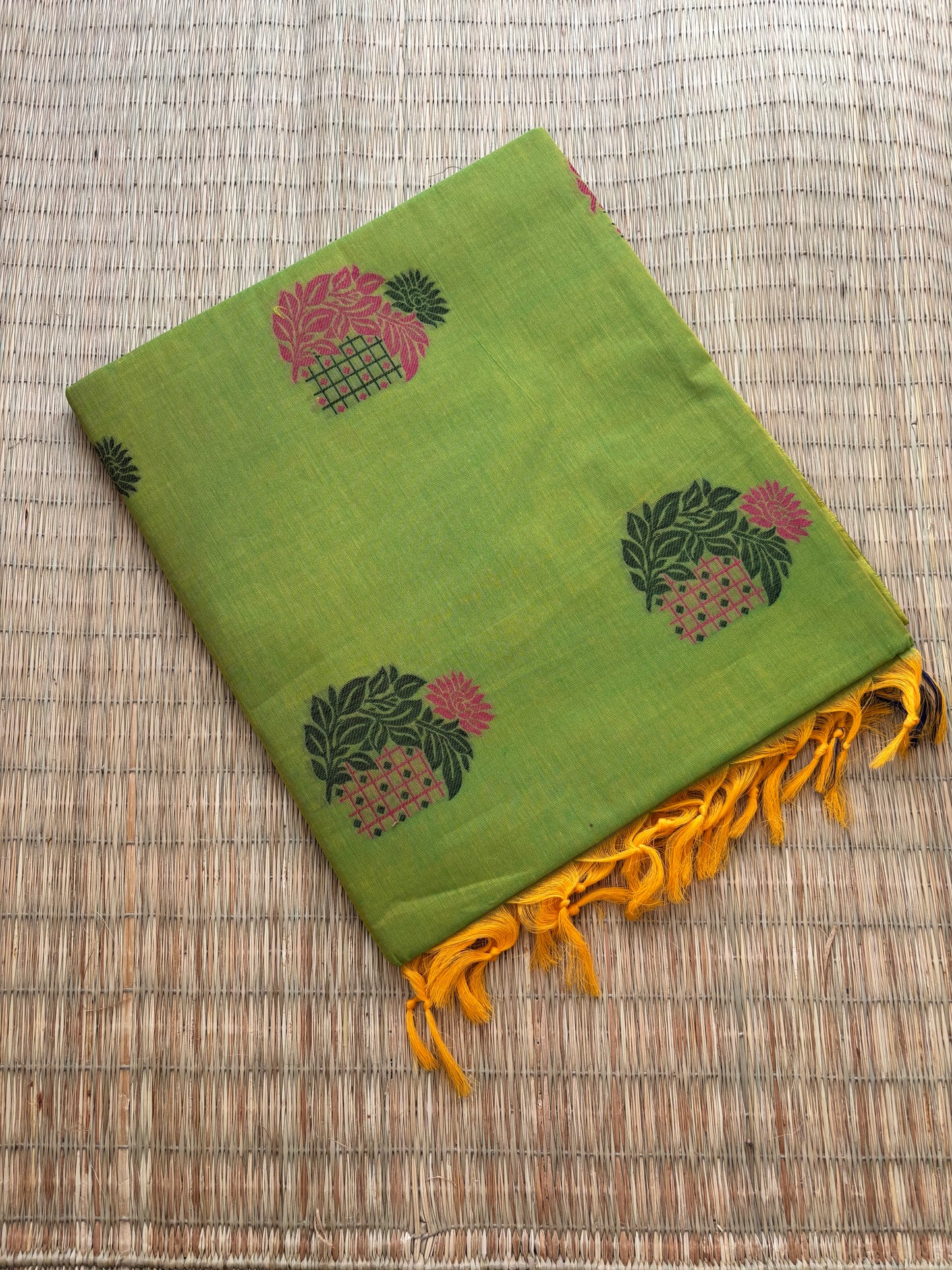 Kota with Meenakari motif - lemon green