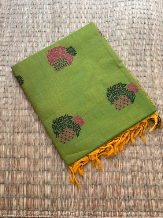 Kota with Meenakari motif - lemon green