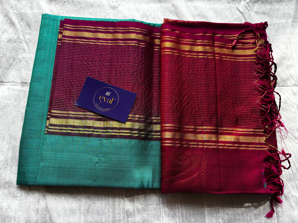 Vaira Oosi - green and pink - zari rettapetta border