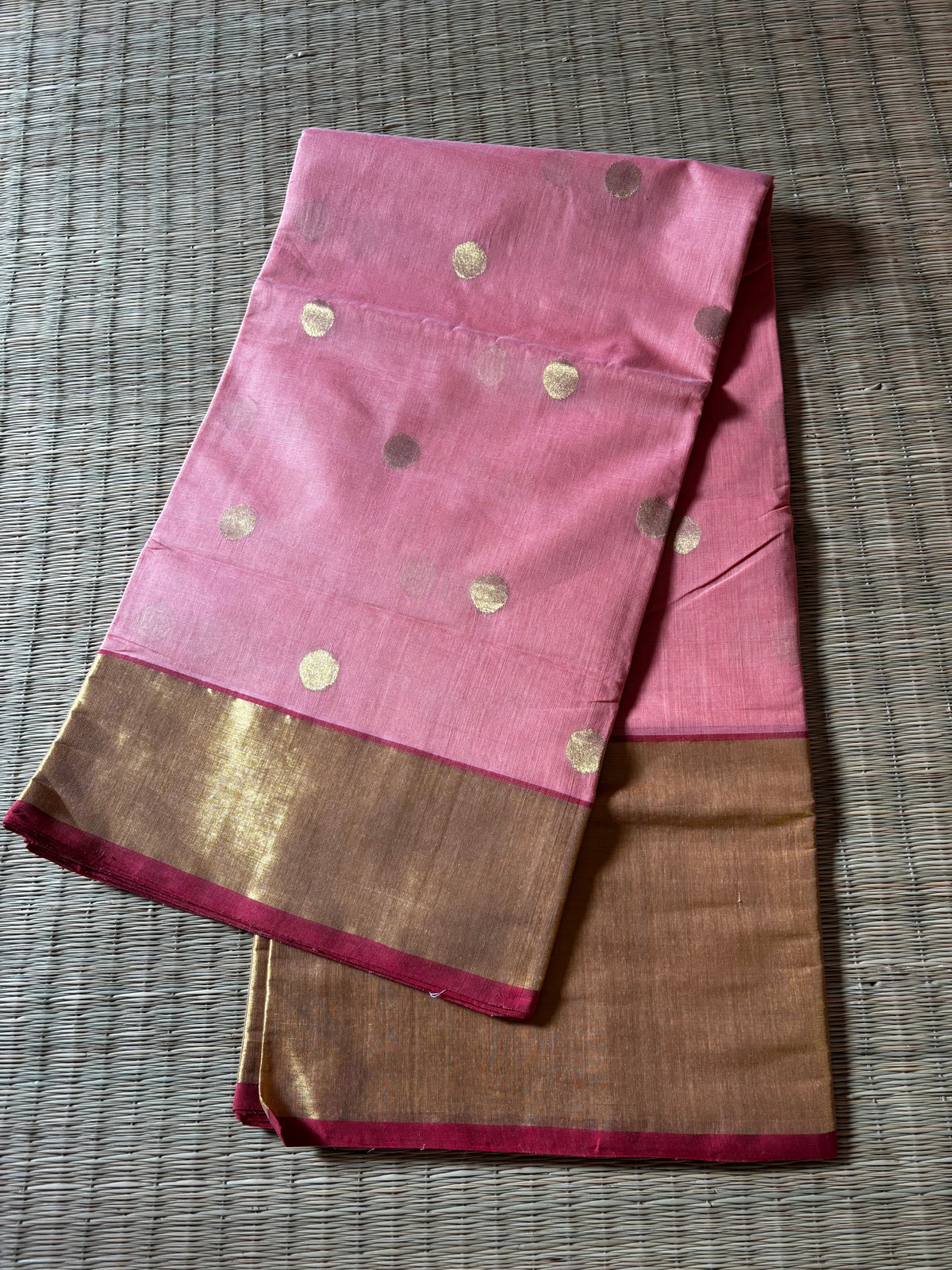 Handloom Khadi with buttas - peach ( national award winner )