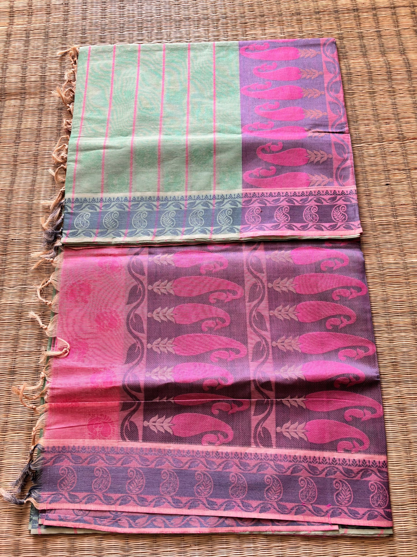 Self designed cotton - light green and pink