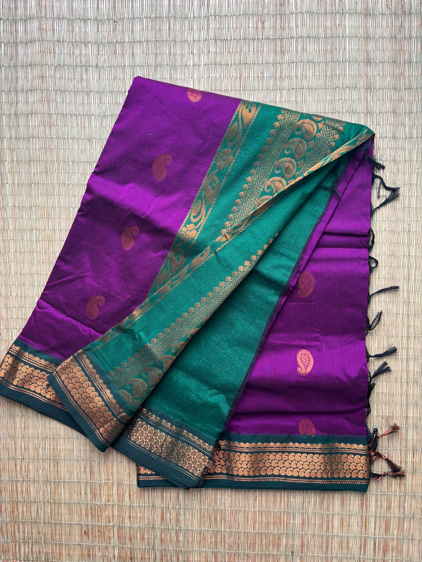 Kalyani cotton saree -purple and green