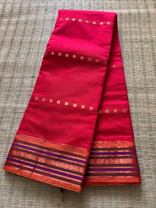 Vibrant cotton with straight buttas and ethnic border - red