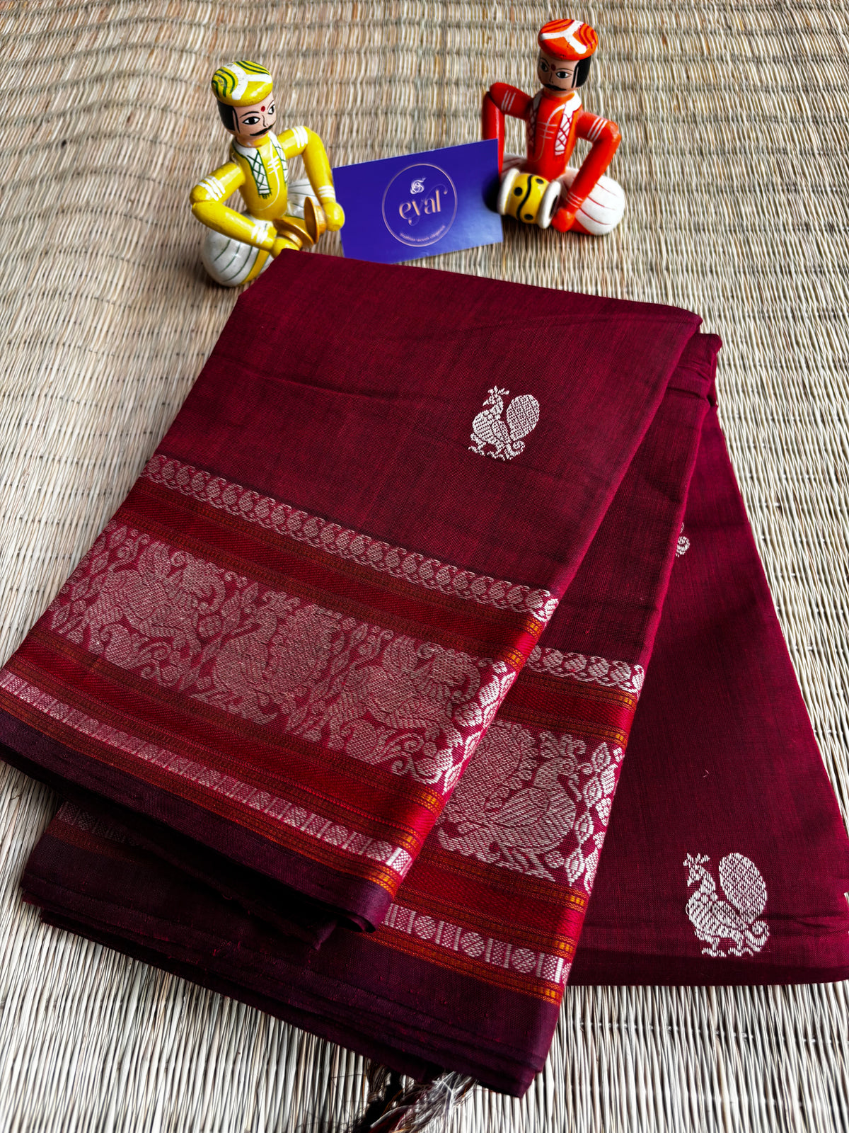 Handloom Chettinad cotton thread work -Maroon