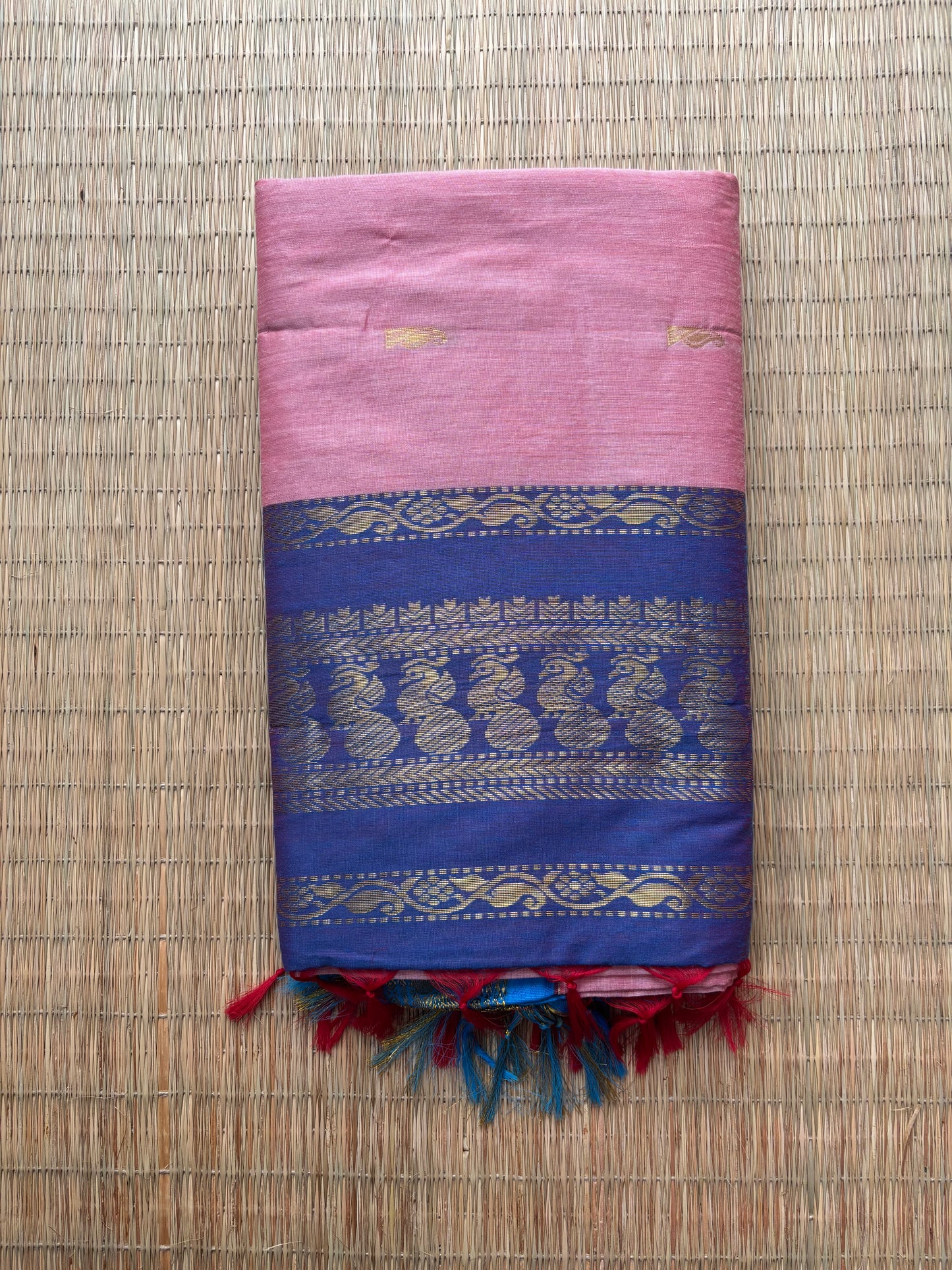 Kalyani cotton saree -pink and blue