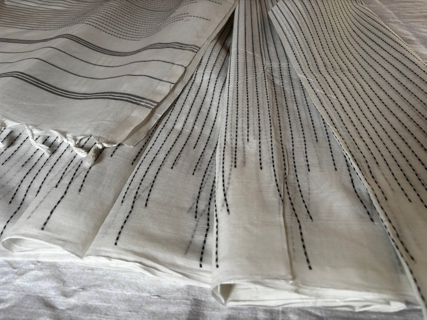 Handloom pure cotton - pearl white with black strips