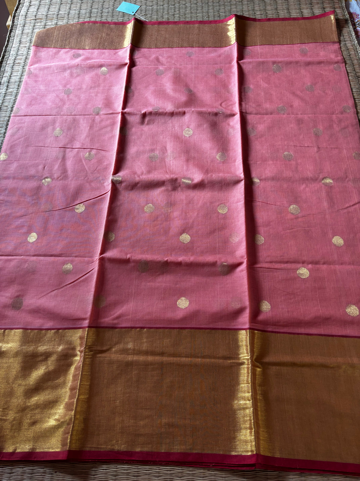 Handloom Khadi with buttas - peach ( national award winner )