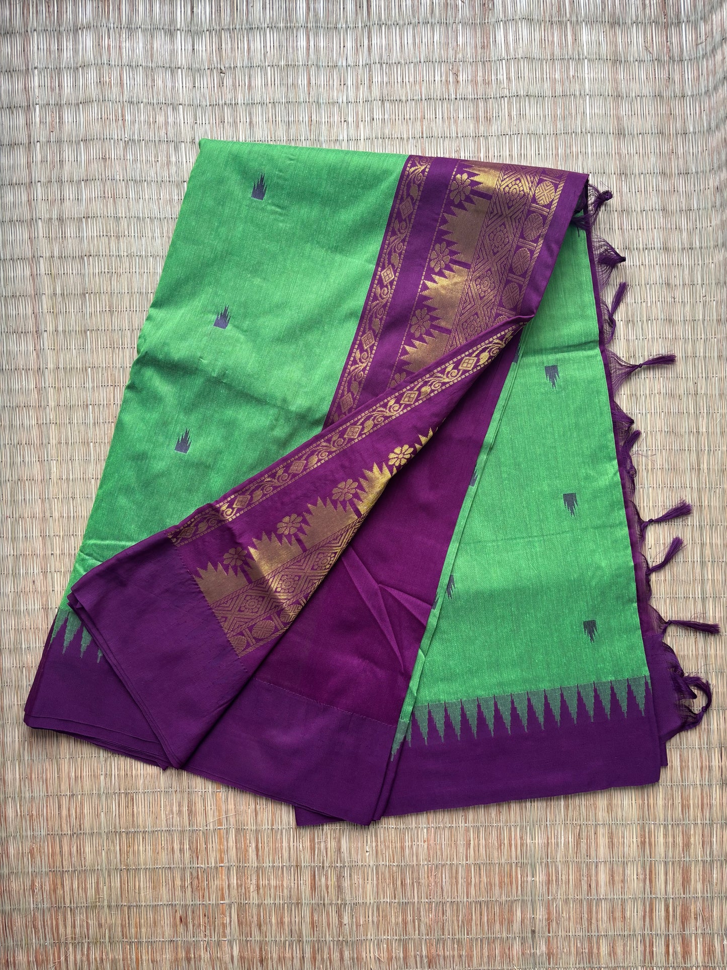 Kalyani cotton saree -green and purple