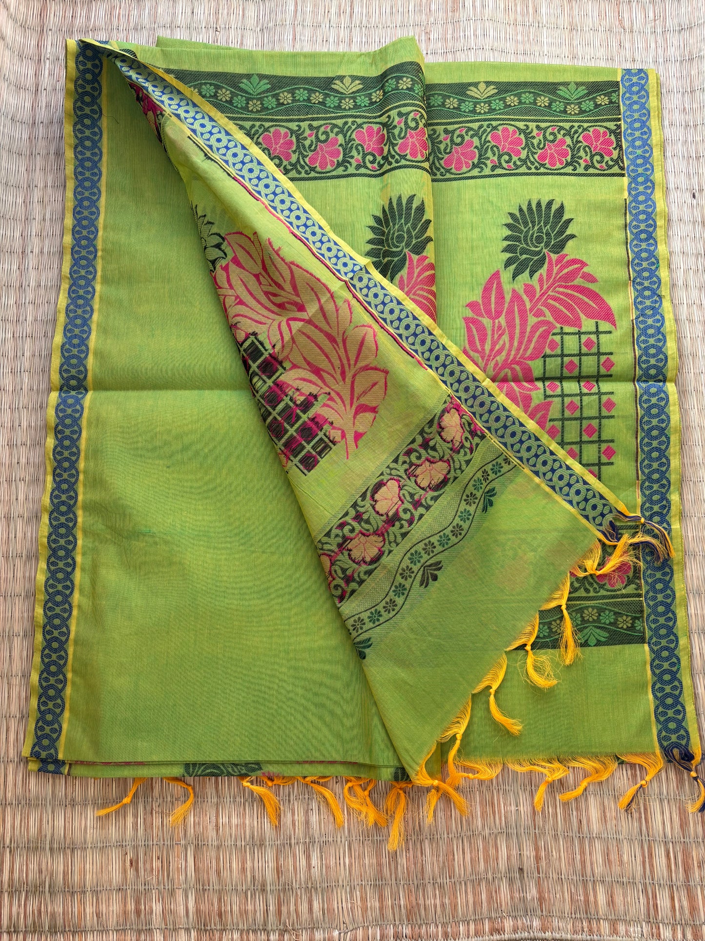 Kota with Meenakari motif - lemon green