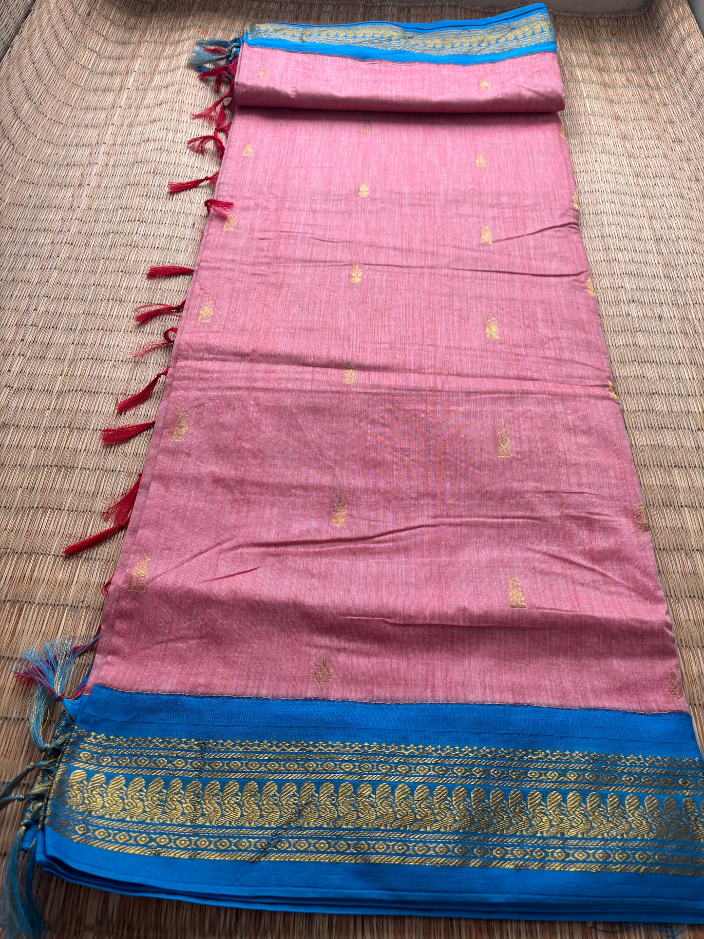 Kalyani cotton saree -pink and blue