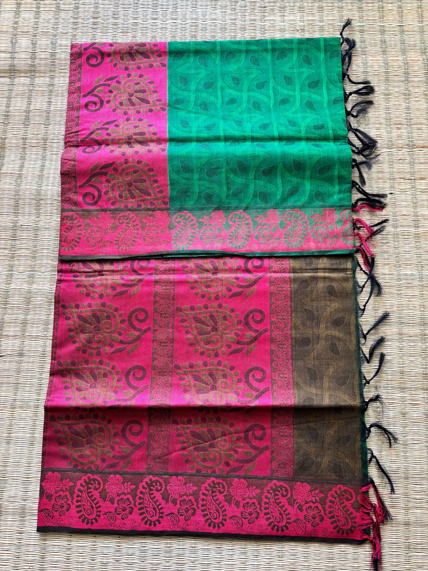 Self designed cotton - bottle green and dark pink
