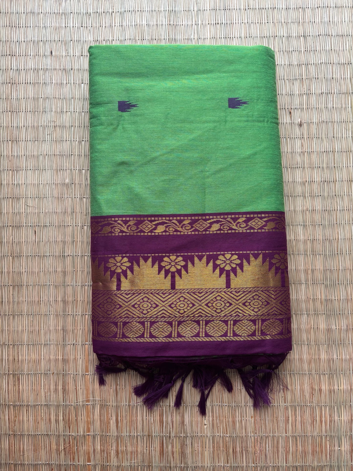 Kalyani cotton saree -green and purple
