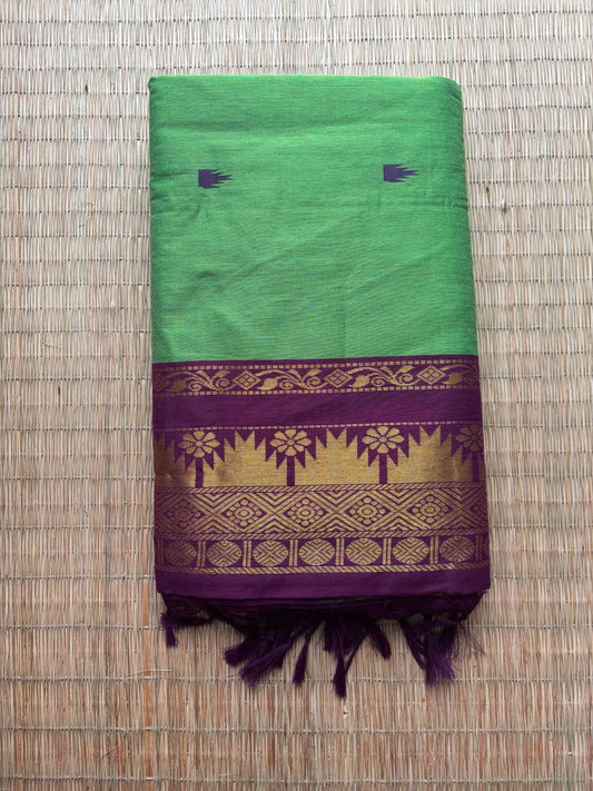 Kalyani cotton saree -green and purple