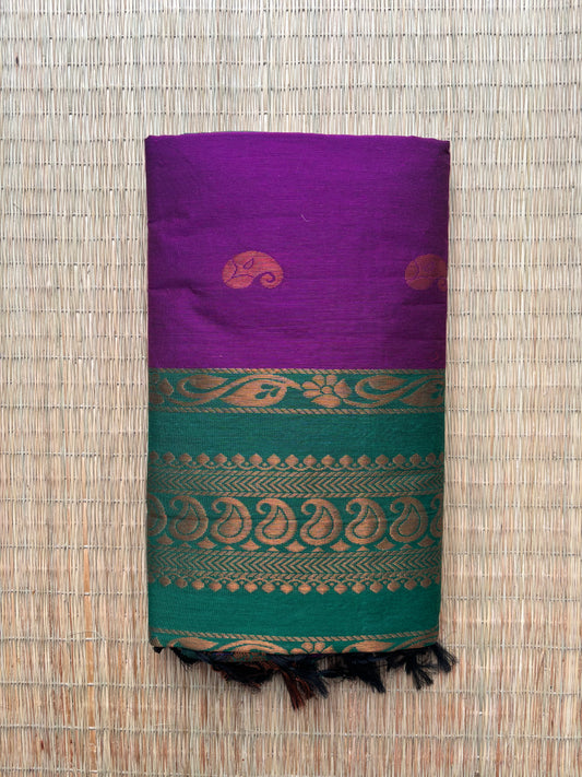 Kalyani cotton saree -purple and green