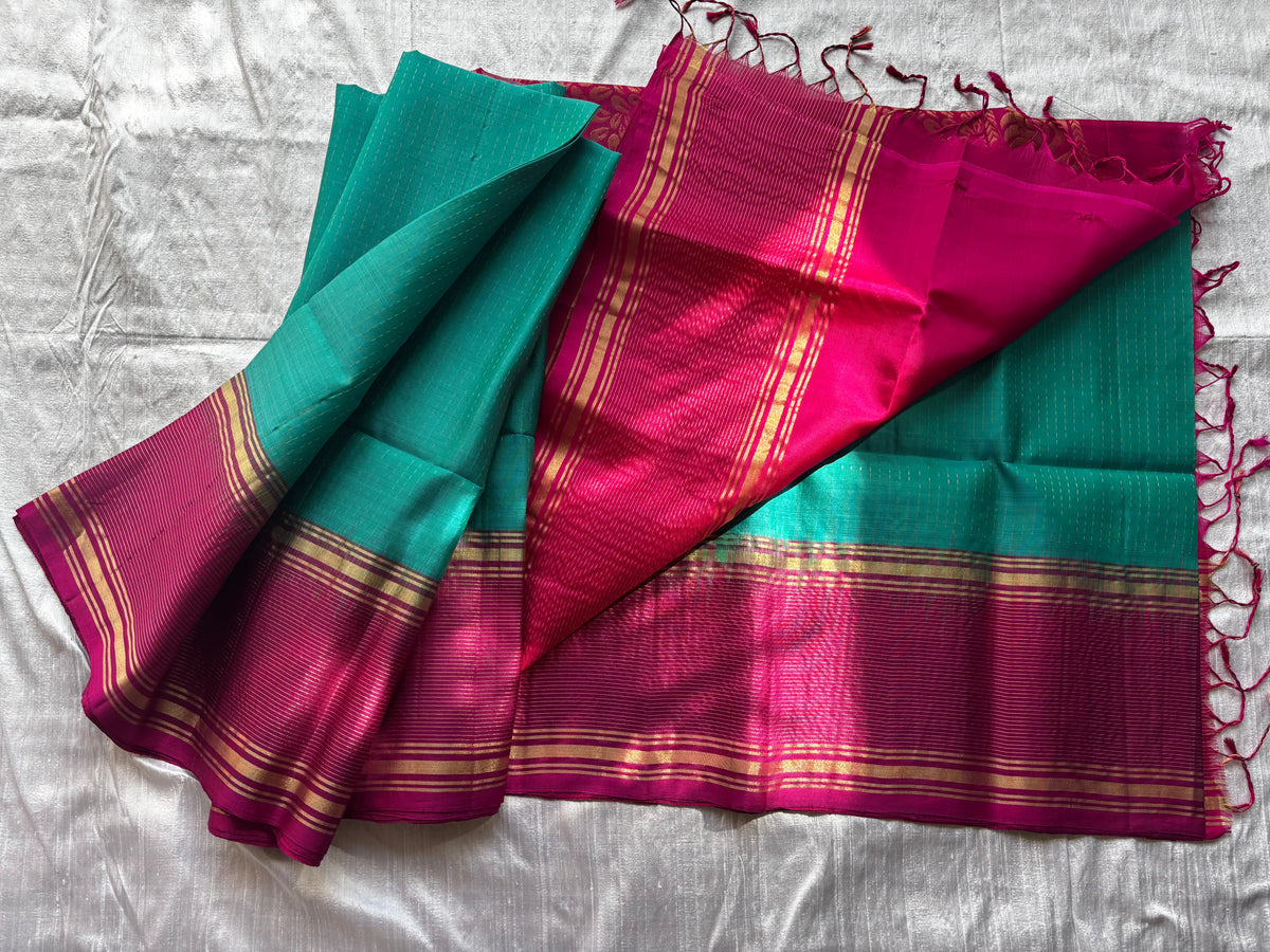 Vaira Oosi - green and pink - zari rettapetta border
