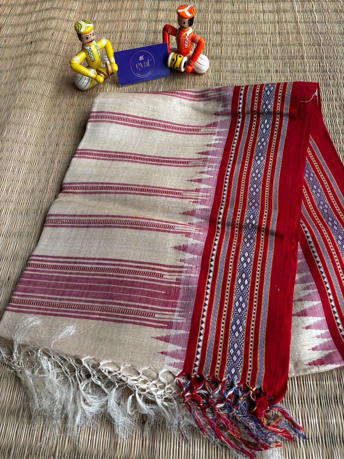 Handloom Tussar - Beige & Red