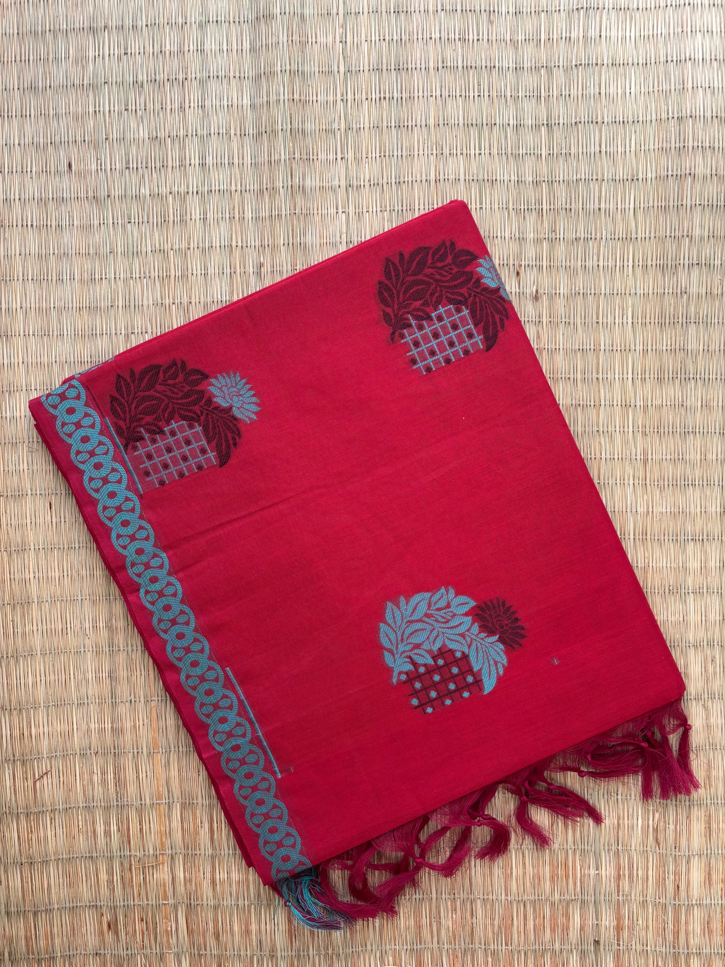 Kota with Meenakari motif - red