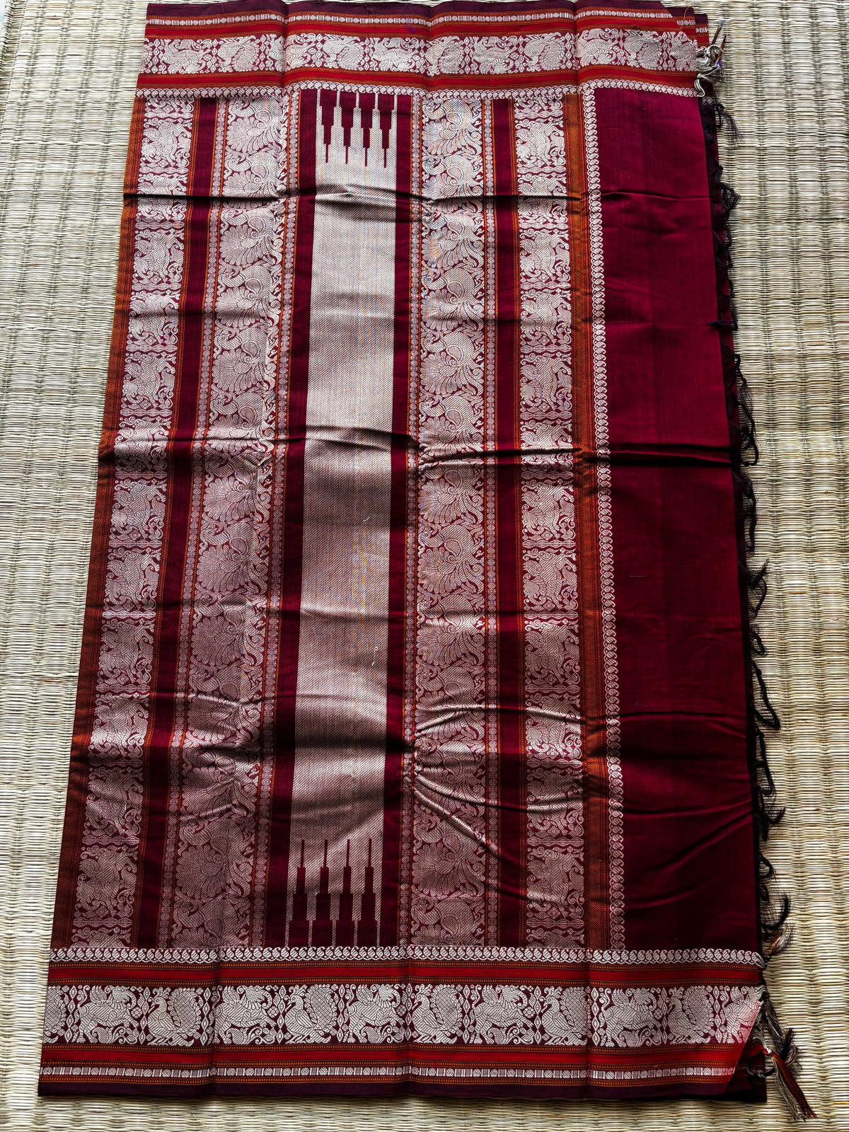 Handloom Chettinad cotton thread work -Maroon