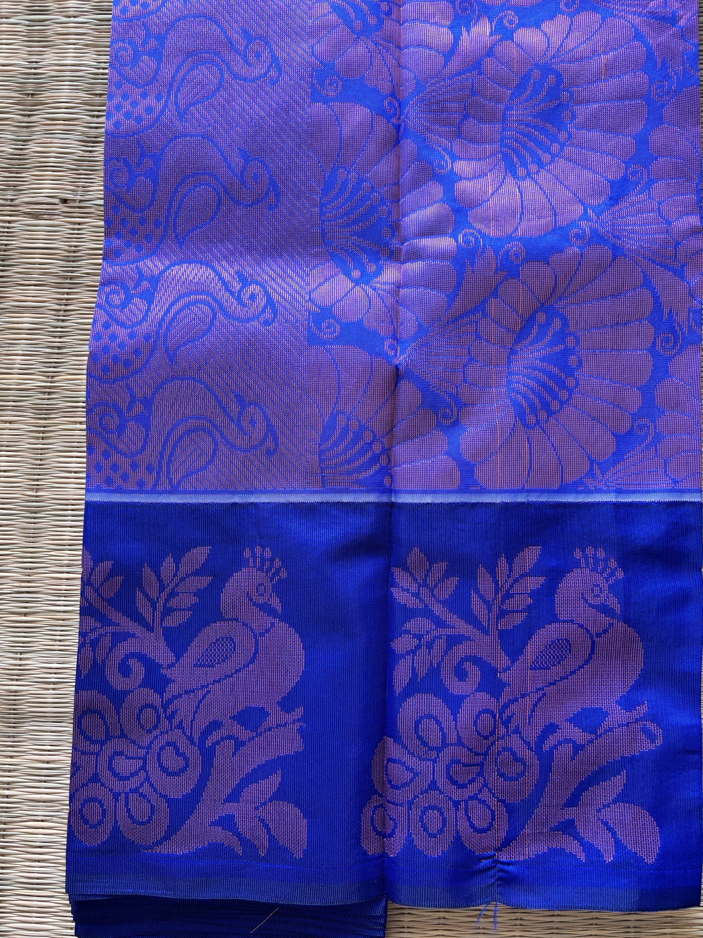 White cotton saree with blue border and antique gold motifs