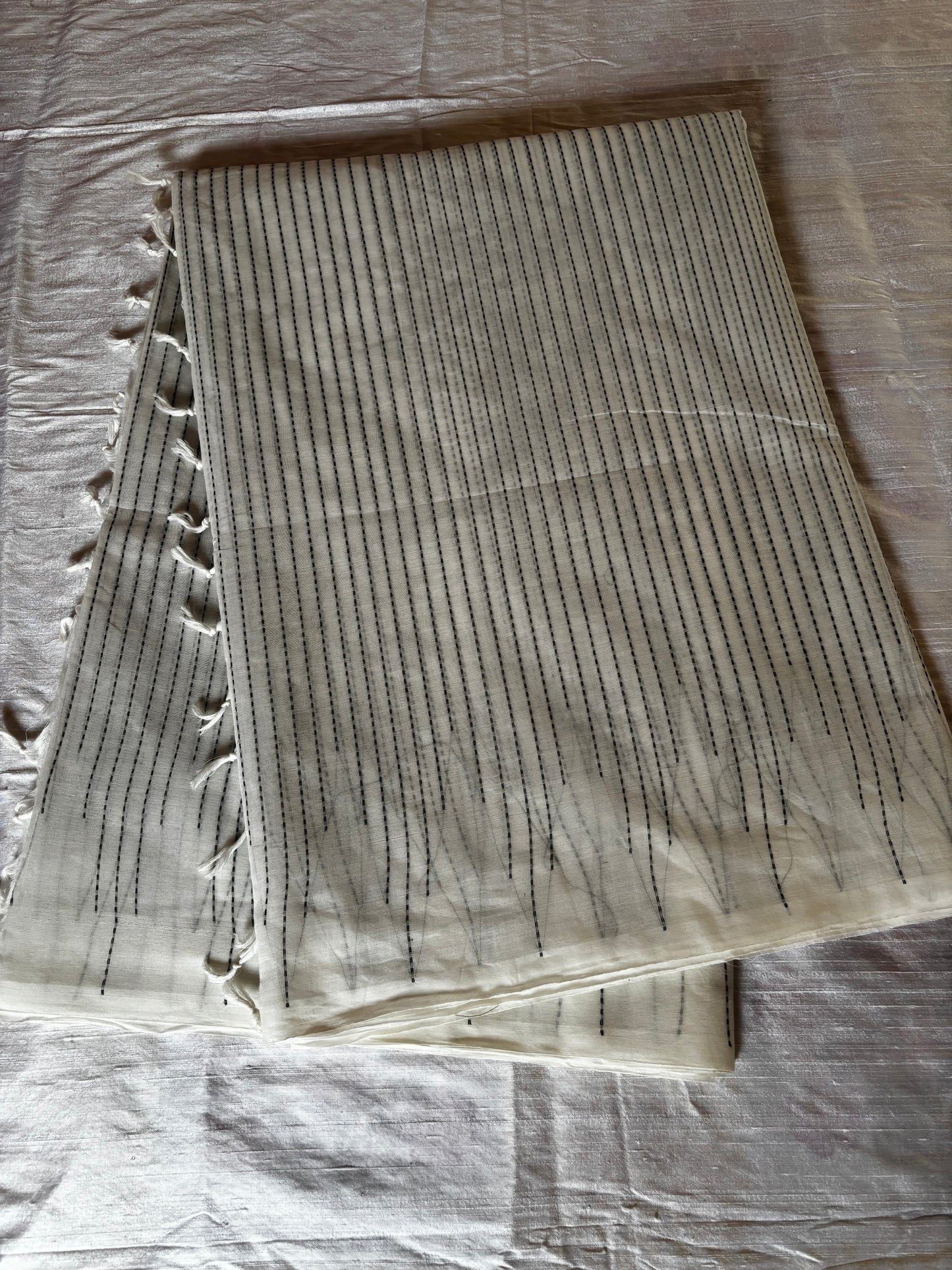 Handloom pure cotton - pearl white with black strips