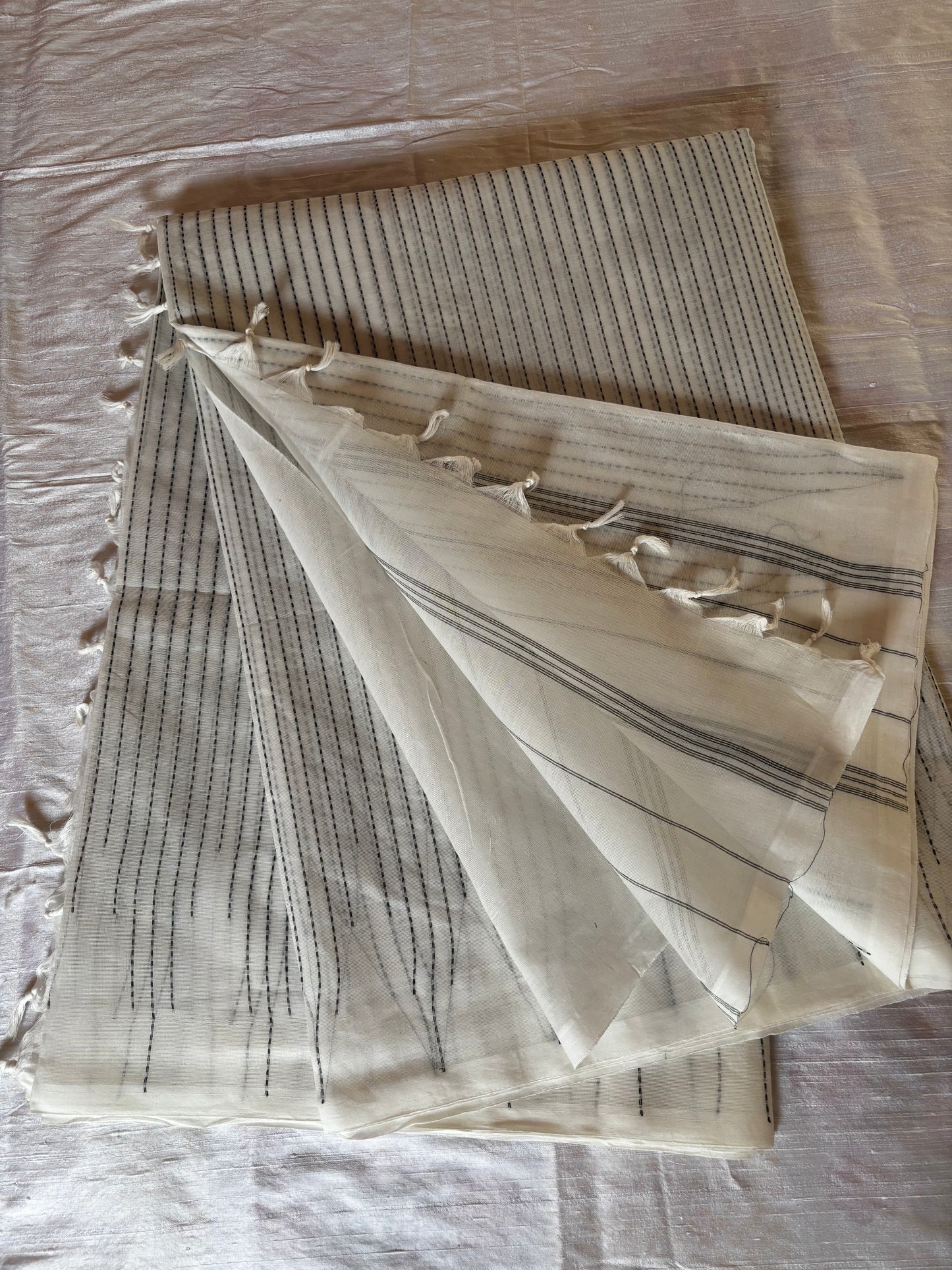 Handloom pure cotton - pearl white with black strips