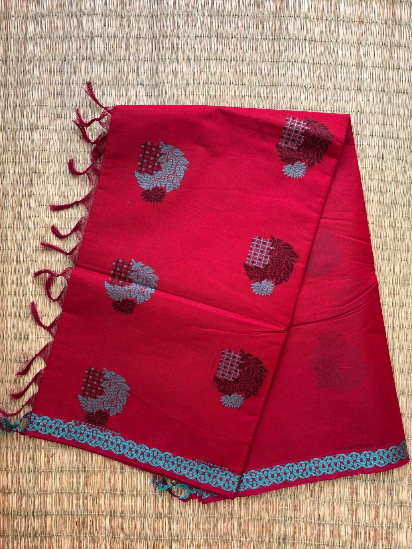 Kota with Meenakari motif - red