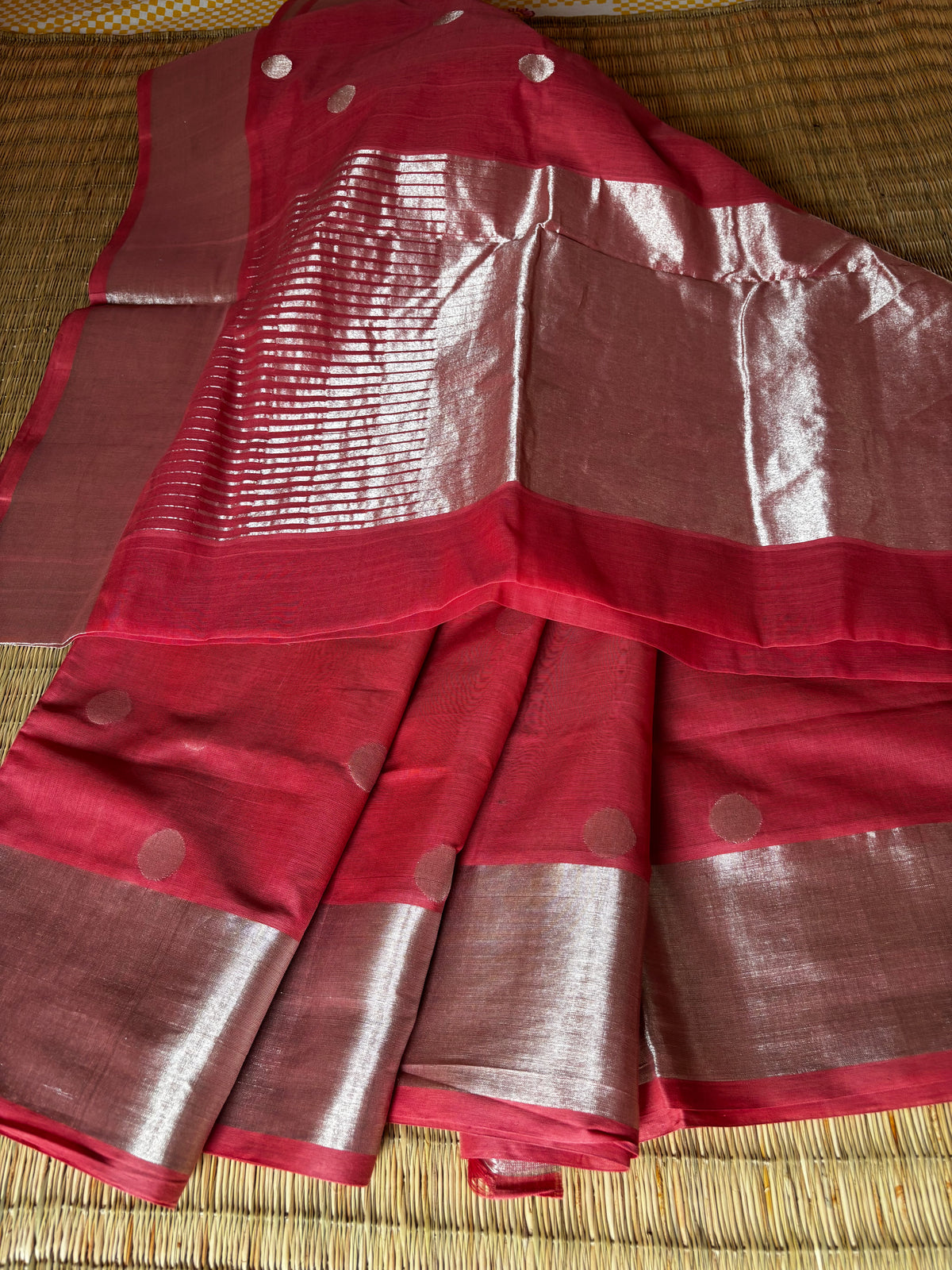 Handloom Khadi with buttas - onion pink ( national award winner )