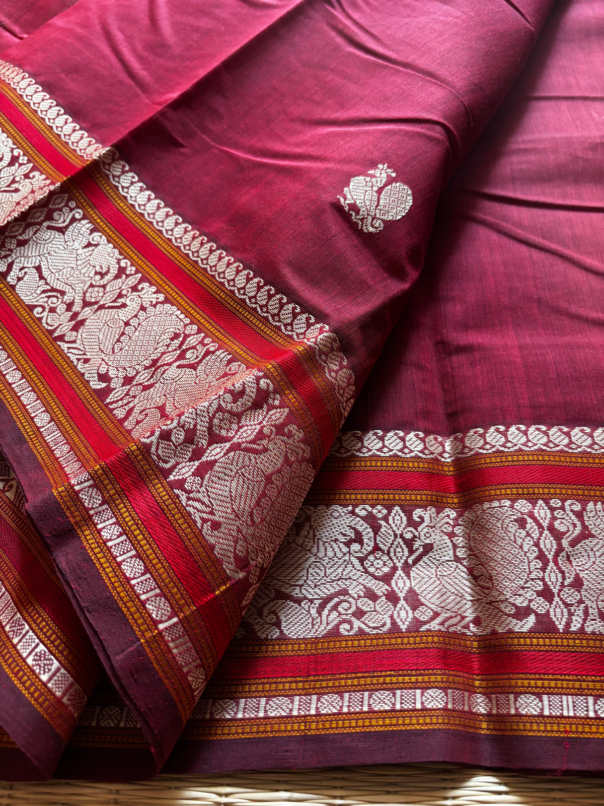Handloom Chettinad cotton thread work -Maroon