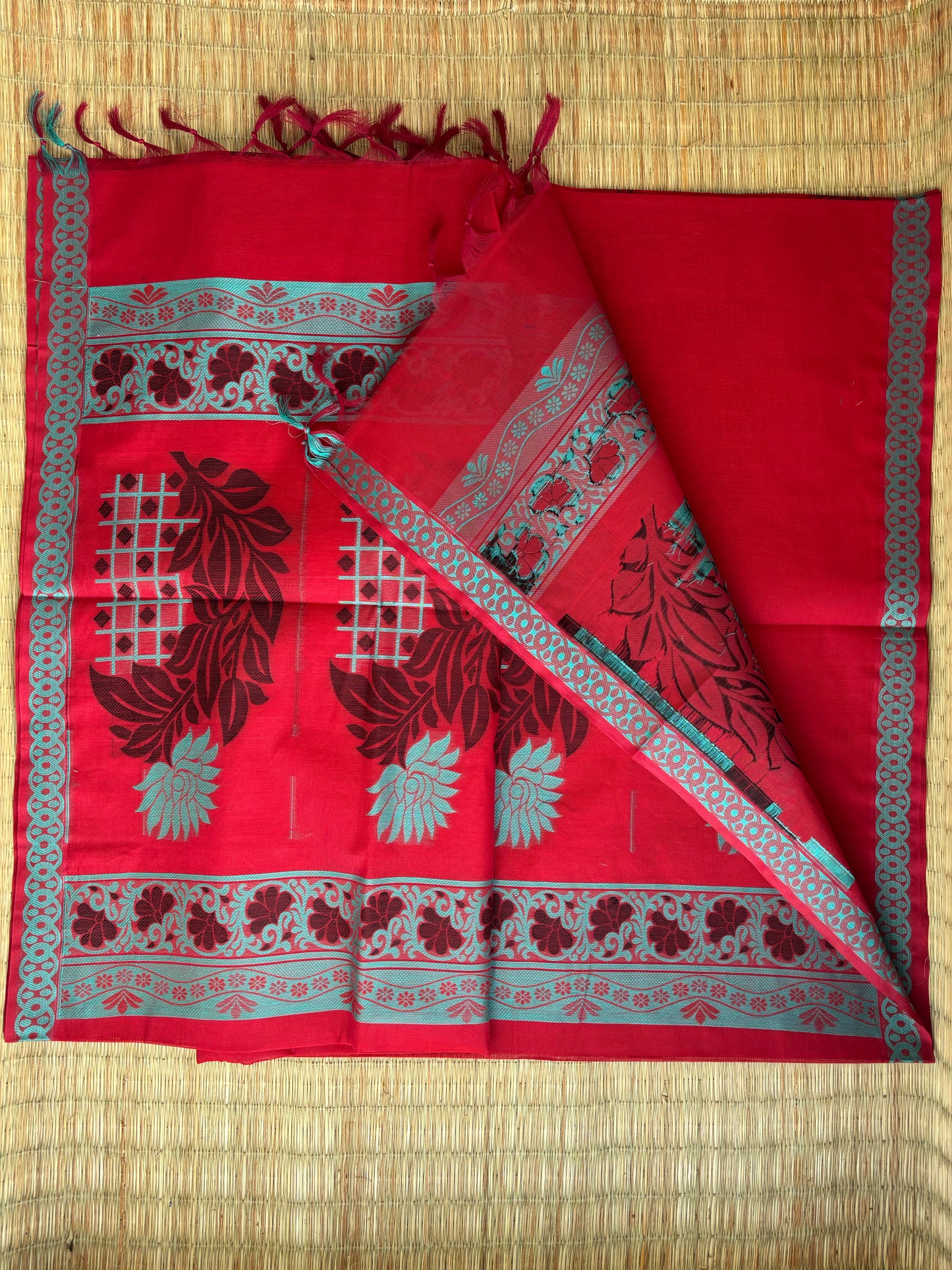 Kota with Meenakari motif - red