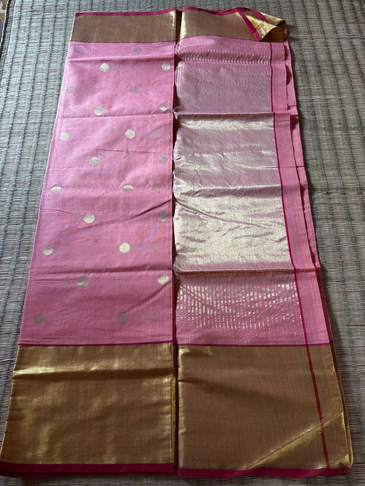 Handloom Khadi with buttas - peach ( national award winner )