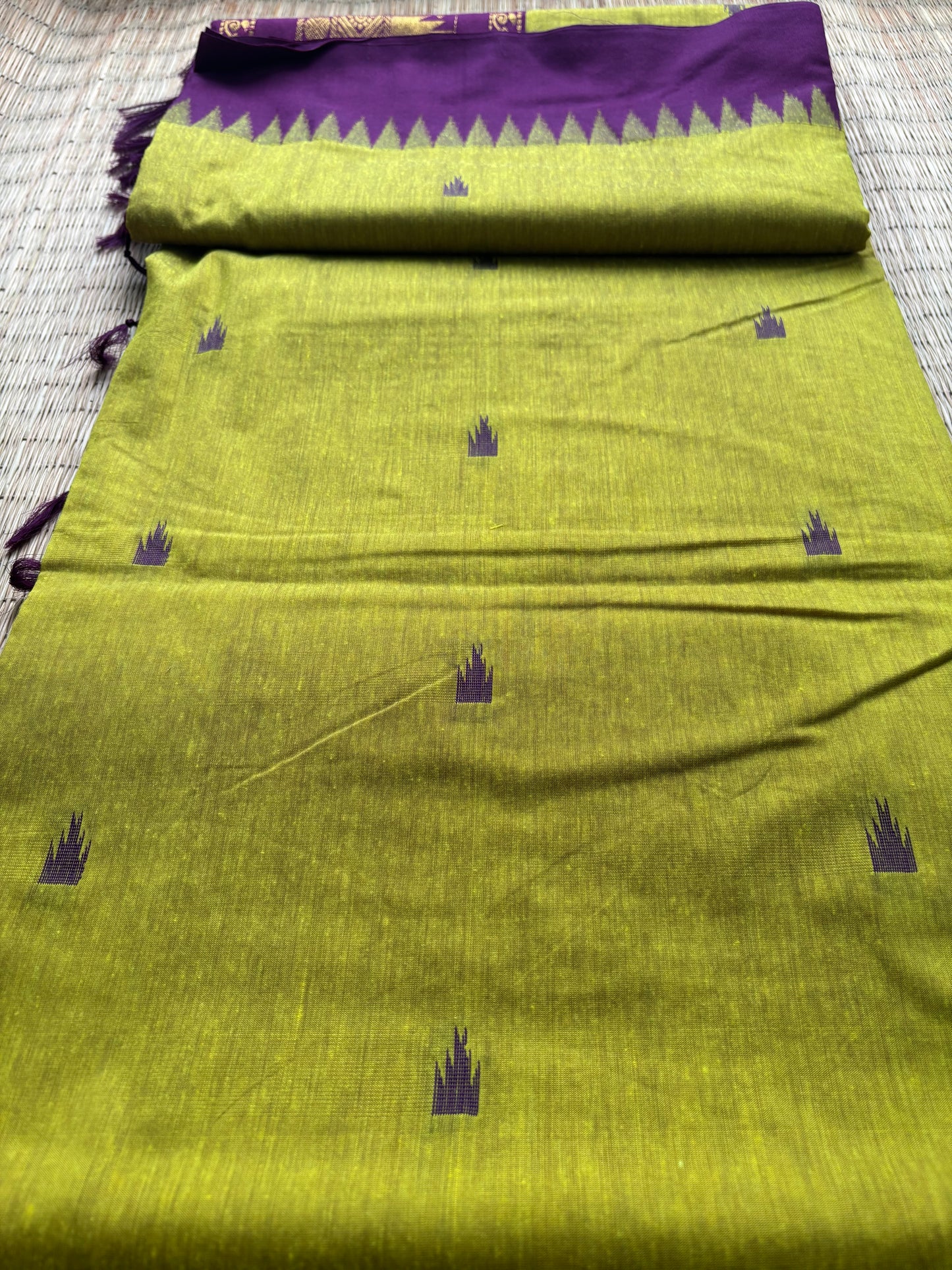 Kalyani cotton saree -parrot green and purple