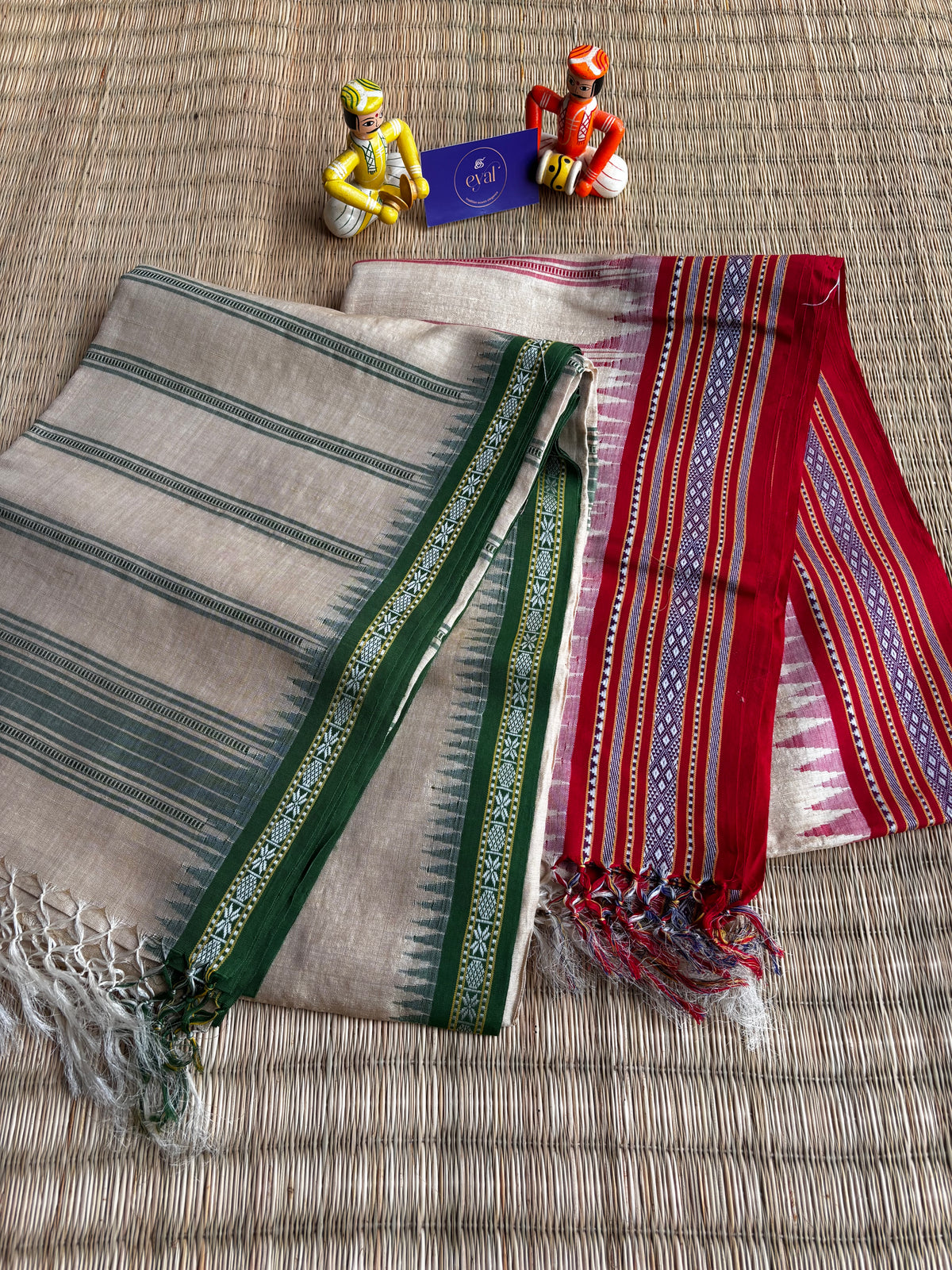 Handloom Tussar - Beige & Red
