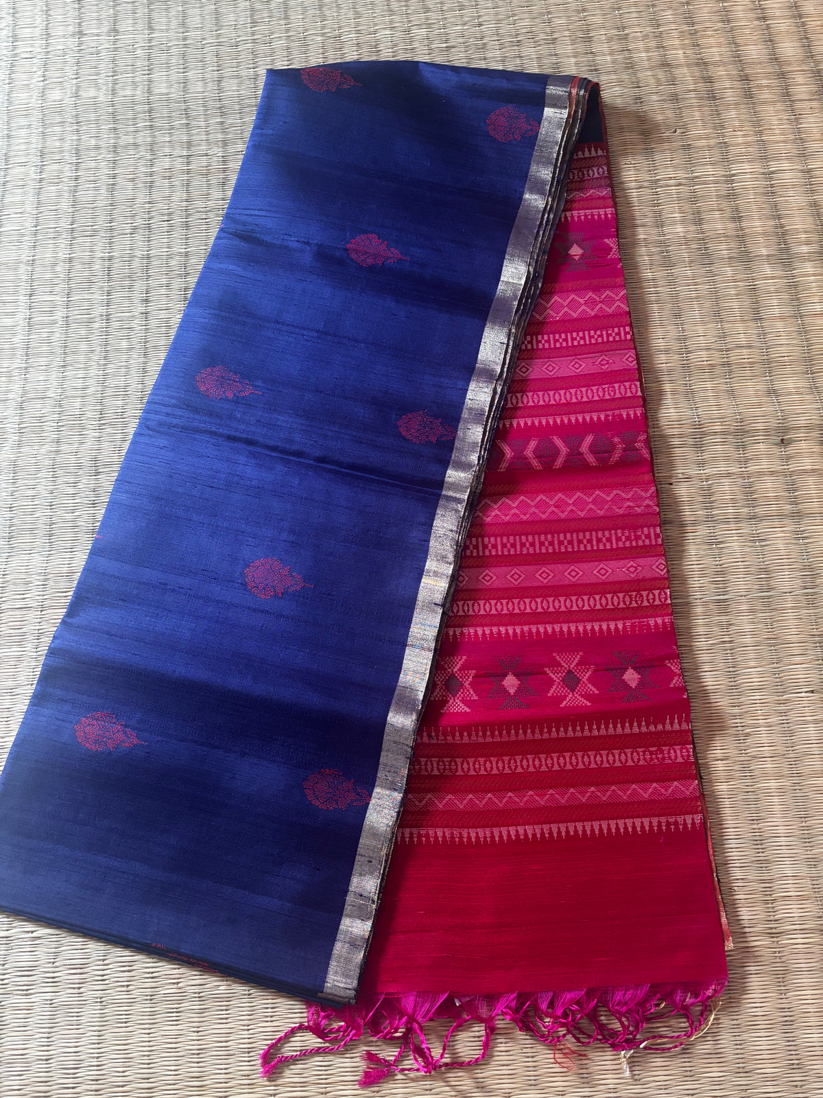 Handloom Dupiyarn with Meena work - Blue & Pink
