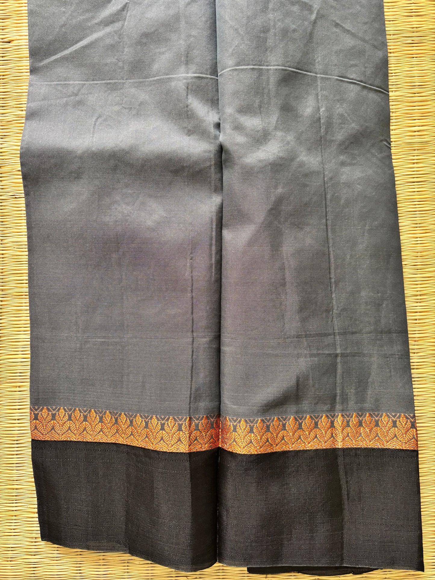 White cotton saree with black border and antique gold motifs